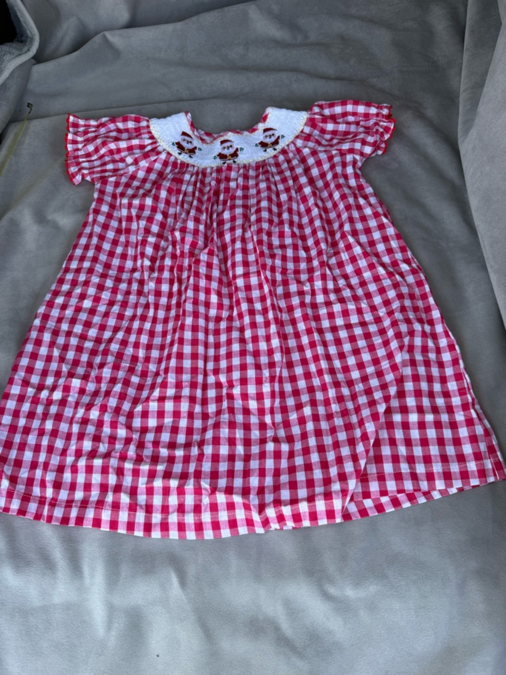 Prissy & Proper Hand Smocked Santa Claus Bishop Dress Gingham Girls 5 Holiday